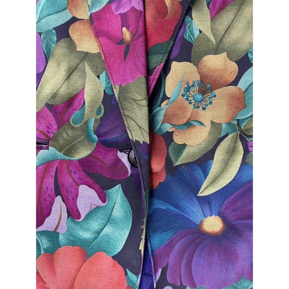 Vintage 80s Vibrant Floral Blazer Jacket Size 14 Boho Cottage Retro Chic - Picture 4 of 6